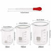 Picture of SUPERLELE Glass Graduated Cylinder Set 10ml 25ml 50ml 100ml, Thick Glass Beaker Set 50ml 100ml 250ml with 2 Droppers