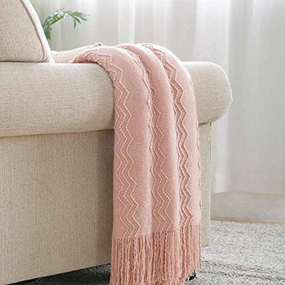 Picture of BOURINA Throw Blanket Textured Solid Soft Sofa Throw Couch Cover Knitted Decorative Blanket, 60" x 80" Pink