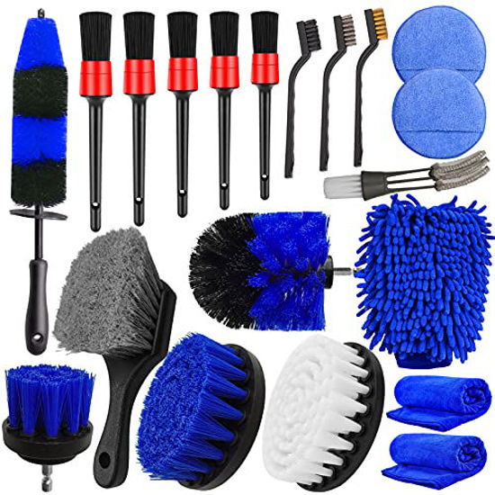 Picture of Jaronx 20Pcs Car Wheel Tire Brush Set, Car Detailing Drill Brush Kit, Car Washing Cleaning Brush Set (Wheel Brush, Rim Brush, Detailing Brushes, Car Drill Brushes, Wash Mitt, Wax Pads, Wash Towels)