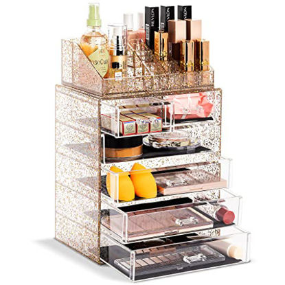 Picture of Sorbus Glitter Cosmetic Makeup and Jewelry Storage Case Rose Gold Display - Spacious - Great for Bathroom, Dresser, Vanity, and Countertop (4 Large, 2 Small Drawers, Glitter)