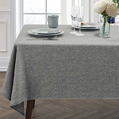 Picture of JUCFHY Rectangle Table Cloth, Linen Farmhouse Tablecloth Heavy Duty Fabric,Stain-Proof,Water Resistant Washable Table Cloths,Decorative Oblong Table Cover for Kitchen,Holiday(60x144 Inch,Charcoal)