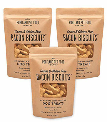 Picture of Portland Pet Food Company All-Natural Dog Treat Biscuits Multipack (3 x 5 oz Bags) - Bacon Flavor - Grain-Free, Gluten-Free, Human-Grade, Limited Ingredients