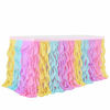 Picture of Leegleri Rainbow Tulle Curly Willow Table Skirt for Rectangle Table, Tutu Ruffle Table Skirt for Baby Shower, Mermaid Birthday Baby Shark Party(9ft Table Skirt)