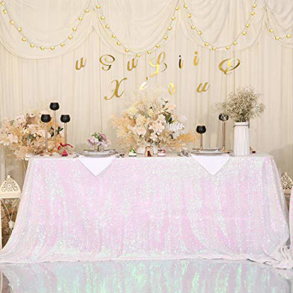 Picture of Eternal Beauty 60'' X 102'' Iridescence Sequin Tablecloth Wedding Banquet Party Rectangle Table Cover