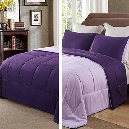 Picture of Exclusivo Mezcla Lightweight Reversible 2-Piece Comforter Set for All Seasons, Down Alternative Comforter with 1 Pillow Sham, Twin Size, Deep Purple/Lilac