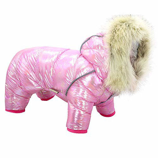 Picture of Beirui Waterproof Small Dog Coats for Winter - Warm Padded Pet Puppy Dog Snow Jacket - Cute Hoodie Clothes for Small Dogs Cat Puppies (Pink, Chest 21)