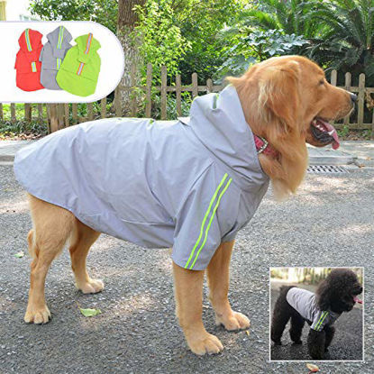 Picture of Fashion Hooded Pet Dog Raincoat, Lightweight Dog Rain Jacket Zipper Closure Rain Poncho with Reflective Strip for Small Medium Large Dogs Gray XXXL