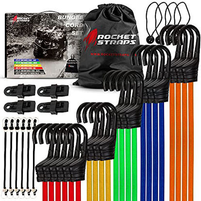 Picture of ROCKET STRAPS | 36 Piece Bungee Cords with Hooks | Bungee Cord Assortment Includes 48",40",32",24",18",10" | Tie Downs | Ball Bungees | Carrying Bag