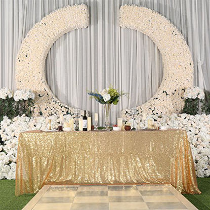 Picture of PartyDelight Sequin Tablecloth, Wedding, Sweetheart, Christmas Tree, Rectangular, 60"x 102", Light Gold