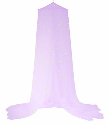 Picture of BCBYou Bed Canopy Mosquito Net with Fluorescent Stars Glow in Dark for Baby, Kids, and Adults, for Cover The Baby Crib, Kid Bed, Girls Bed Or Full Size Bed (Purple)