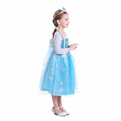 Picture of Little Girls Princess Costume Blue Cosplay Dress up for Halloween Party with Accessories, Blue, 4-5 Years (Label 120)