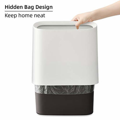 Picture of SUBEKYU 2.3 Gal Trash Can for Bathroom, Small Office Garbage Can for Kitchen, Slim Rectangular Waste Bin, Plastic, White