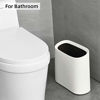 Picture of SUBEKYU 2.3 Gal Trash Can for Bathroom, Small Office Garbage Can for Kitchen, Slim Rectangular Waste Bin, Plastic, White