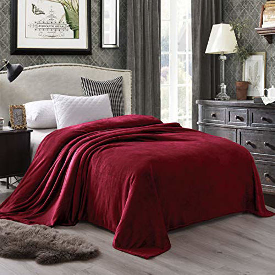 Picture of Exclusivo Mezcla King Size Flannel Fleece Velvet Plush Bed Blanket as Bedspread/Coverlet/Bed Cover (90" x 104", Deep Red) - Soft, Lightweight, Warm and Cozy