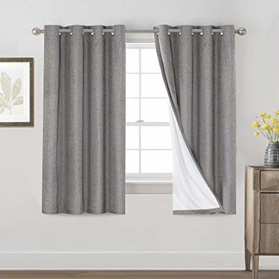 Picture of Primitive Textured Linen 100% Blackout Curtains for Bedroom/Living Room Energy Saving Window Treatment Curtain Drapes, Burlap Fabric with White Thermal Insulated Liner (52 x 63 Inch, Grey)