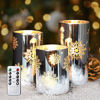 Picture of CHERIMENT Christmas Theme Flameless Candles, Electroplate Snowflake Pattern Glass Effect LED Candles with Remote, Battery Operated Candle for Xmas Party Holiday Decor, Set of 3