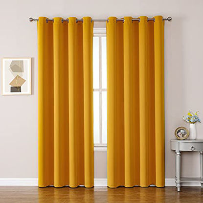 Picture of ChrisDowa Grommet Room Darkening Curtains for Bedroom and Living Room - 2 Panels Set Thermal Insulated Blackout Curtains (Mustard Yellow, 52 x 72 Inch)