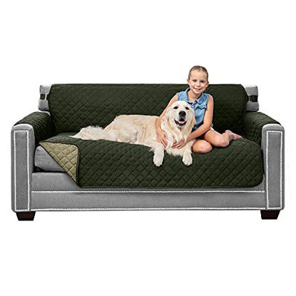 Picture of Sofa Shield Patented Slipcover, Reversible Tear Resistant Soft Quilted Microfiber, Durable Furniture Stain Protector with Straps, Washable Couch Cover for Dogs, Kids, 62 Seat Width, Hunter Green Sage