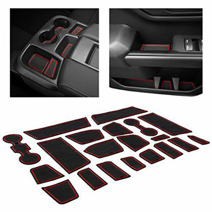 Picture of CupHolderHero for Chevy Silverado 1500 and GMC Sierra Accessories 2019-2021 Interior Cup Holder Inserts, Center Console Liner Mats, Door Pocket 20-pc Set (Crew Cab with Bench Seats) (Red Trim)