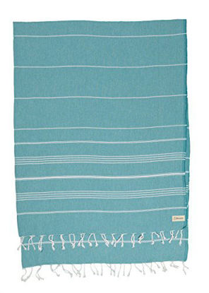 Picture of Bersuse 100% Cotton Anatolia XL Throw Blanket Turkish Towel, 61x82 Inches, Aqua