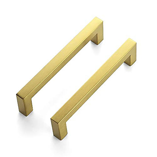 Picture of Ravinte 10 Pack 5 Inch Kitchen Square Cabinet Handles Cabinet Pulls Brushed Brass Drawer Pulls Kitchen Cabinet Hardware Kitchen Handles for Cabinets Cupboard Handles Drawer Handles