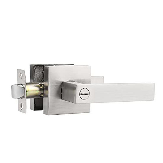 Picture of Probrico Privacy Door Handle Interior Door Lever Satin Nickel,Keyless Features, Bedroom and Bathroom Lockset handleset,Heavy Duty, 1 Pack