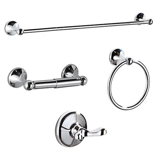 Picture of BGL Bathroom Accessory Set, Chrome Adjustable Expandable Towel Bar 4-Piece Bathroom Hardware Set Wall Mounted Robe Hook Toilet Paper Holder Towel Ring Towel Bar