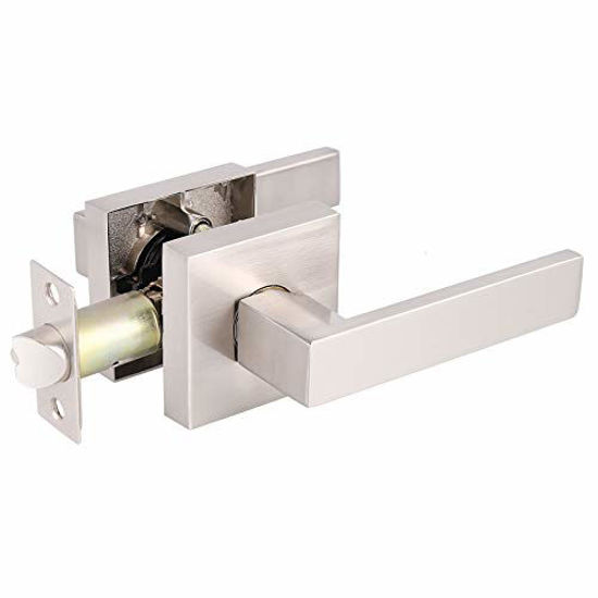 Picture of Gobrico Passage Door Locks Square Levers Handles for Hall/Closet in Satin Nickel no Key 1 Pack