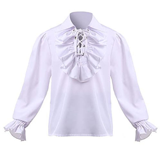 Picture of Boys Medieval Pirate Shirt Child Renaissance Ruffle Shirt Scottish Jacobite Ghillie Tops Kids white 10 Years