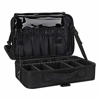 Picture of Travel Makeup Train Case,13.8 inches Large Cosmetic Case,Makeup Brush Holder Organizer and Storage with Adjustable Dividers and Shoulder Strap (Black)