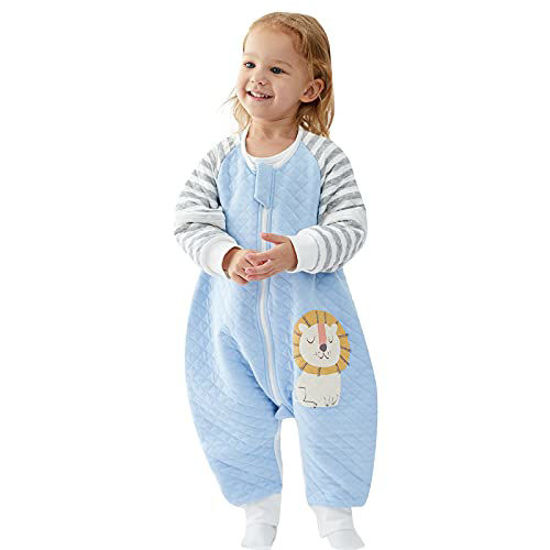 Picture of Sleep Sack with Feet, Cotton Toddler Sleeping Bag, Long Sleeve Sleep Sack 1.5 Tog, Wearable Blanket Toddler with Leg, Walker Sleep Sack Duomiaomiao