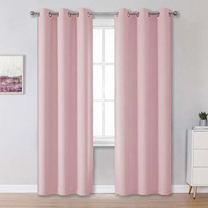 Picture of Solid Pink Curtains 84 Inches Long Baby Pink Blackout Curtain Panels/Drapes for Girls Bedroom Decor Grommet Room Darkening Thermal Insulated for Baby Nursery 42''x 84'' Set of 2 Panels