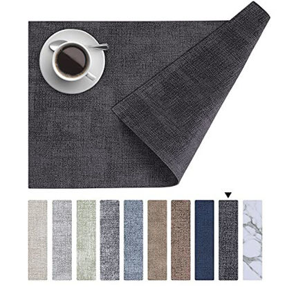 Picture of Homaxy Faux Leather Heat Resistant Placemats for Dining Table Set of 6, Waterproof Wipeable Washable PU Table Mats, Easy to Clean Anti-Slip Place Mats, 11.8" x 17", Dark Grey