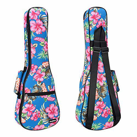 Picture of CLOUDMUSIC Hawaiian Hibiscus and Palm Ukulele Case Ukulele Backpack with Black Strap (Soprano, Hawaii Hibiscus and Palm In Light Blue)