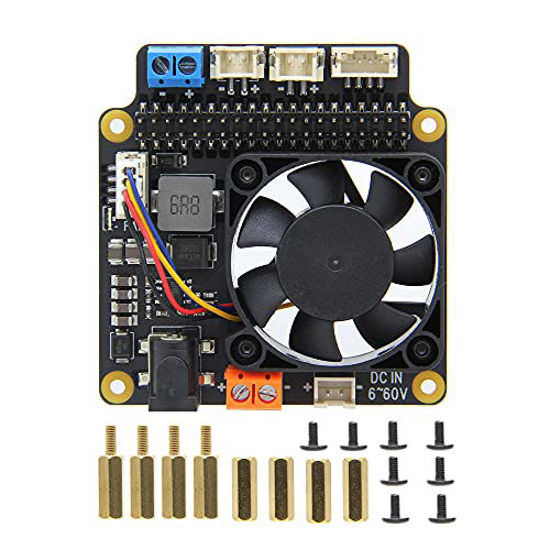 Picture of Geekworm Raspberry Pi 4B/3B+/3B X715 V1.0 Power Management & PWM Cooling Board with Wide Voltage Input (6V~60V) for Raspberry Pi 4 Model B/Pi 3B+/3B/3A+