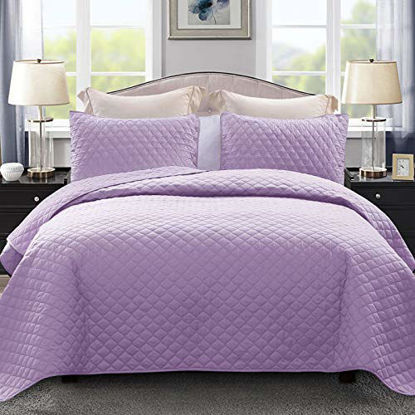 Picture of Exclusivo Mezcla Ultrasonic 2 Piece Twin Size Quilt Set with Pillow Sham, Lightweight Bedspread/ Coverlet/ Bed Cover - (Lilac, 68"x88")