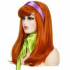 Picture of Long Wavy Ginger Orange Wigs with Bangs for Women | Green Scarf | Purple Headband (Adult Size)