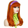 Picture of Long Wavy Ginger Orange Wigs with Bangs for Women | Green Scarf | Purple Headband (Adult Size)