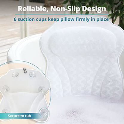 Picture of Bath Haven Bath Pillow Bathtub Pillow Back Neck Support Pillow, Spa Cushion for Tub, Relaxing Headrest Bath Pillow, Portable Washable Bathtub Accessories with 3D Air Mesh Thick Soft Bath Pillow, White