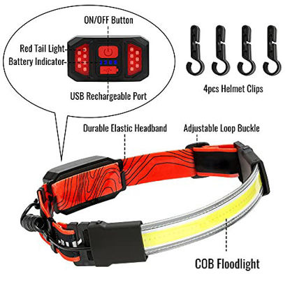 Picture of Rechargeable Headlamp, 230°Wide-Angle 1000 Lumens Headlamp Flashlight with Red Taillight 3 Light Modes Lightweight LED Head Lamp Adjustable Waterproof Head Light for Running Cycling 2 Packs