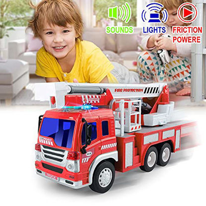 Picture of GizmoVine Inertia Fire Engine Truck Toy with Lights, Siren Sound, Extending Rescue Rotating Ladder, Pull Back Fire Cars Toys, Best Gift Toy for Age 3 4 5 6 7 Year Old Boy Kids