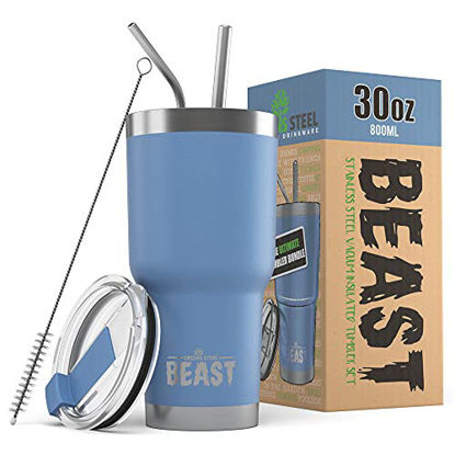 Picture of Beast 30oz Tumbler Stainless Steel Vacuum Insulated Coffee Ice Cup Double Wall Travel Flask by Greens Steel (Stormy Sky Blue)