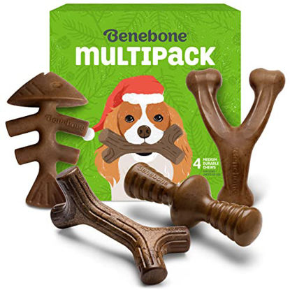 Picture of Benebone Holiday 4-Pack Durable Dog Chew Toys for Aggressive Chewers, Real Flavors, Medium, Made in USA