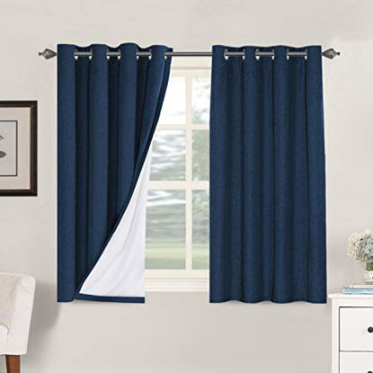 Picture of Linen Blackout Curtains 54 Inches Long 100% Total Blackout Heavy-Duty Draperies for Bedroom Living Room Thermal Insulated Textured Functional Window Treatment Anti Rust Grommet (Navy Blue, 2 Panels)