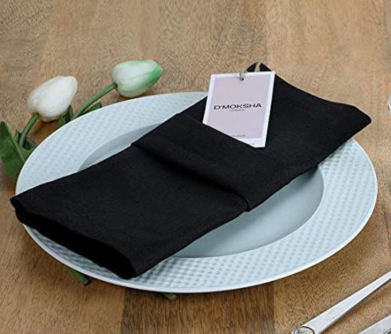 Picture of DMoksha Homes 100% Pure Linen Bella 18 x 18 inch, Set of 4, Dinner Napkins - Black Natural Fabric European Flax, Cloth Napkin, Handmade with Mitered Corners, Great Gift Choice