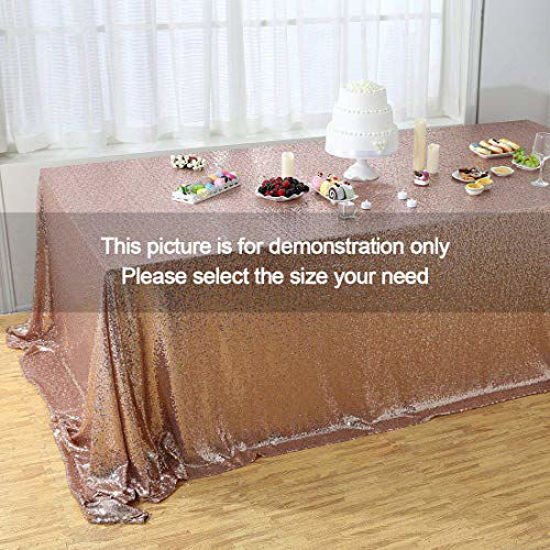 Picture of Poise3EHome 72×108'' Rectangle Sequin Tablecloth for Party Cake Dessert Table Exhibition Events, Rose Gold