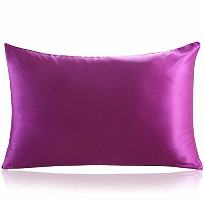 Picture of Adubor 100% Mulberry Silk Pillowcase for Hair and Skin with Hidden Zipper, Both Side 23 Momme Silk, 900 Thread Count (20×36inch, King Size, Violet, 1pc)