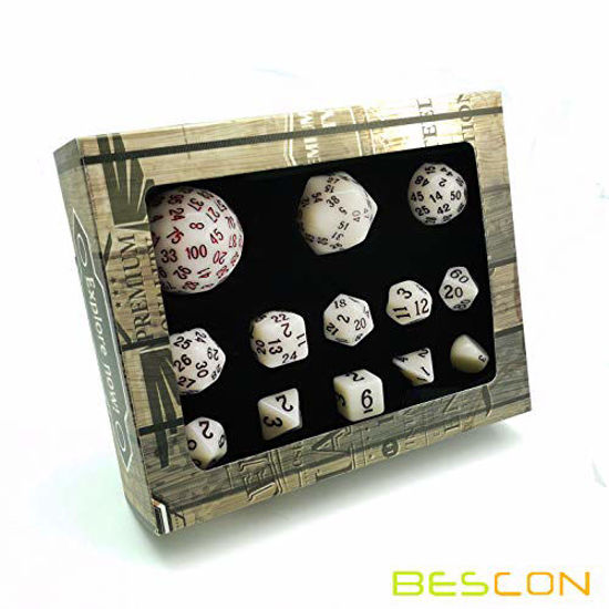 Picture of Bescon Super Glowing in Dark Complete Polyhedral RPG Dice Set 13pcs D3-D100, Luminous 100 Sides Dice Set