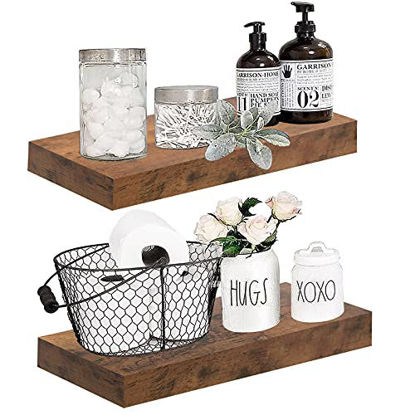 Picture of QEEIG Rustic Floating Shelves for Bathroom Wide Wall Shelf Bedroom Kitchen Living Room Mounted Shelving Set of 2 Small Farmhouse Shelfs 15.7" L x 6.7" D (008-40BN)