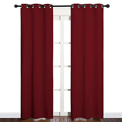 Picture of NICETOWN Burgundy Bedroom Curtains Blackout Draperies, Christmas Decorations Thermal Insulated Solid Grommet Top Blackout Drapes for Cafe (One Pair, 34 x 84-inch)